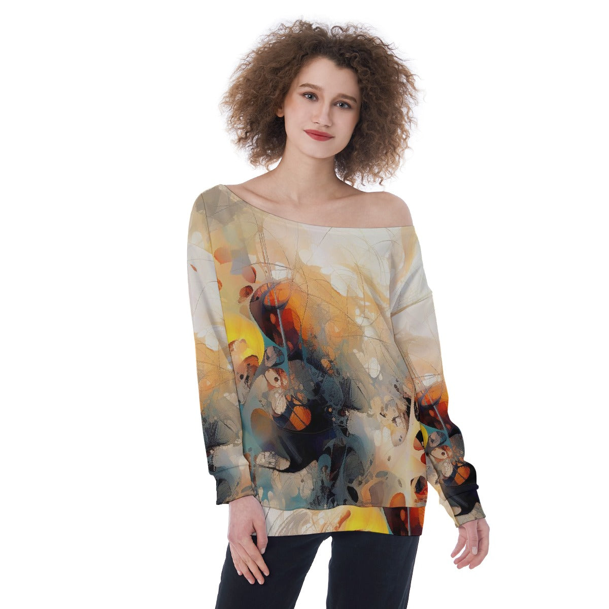 All-Over Print Oversized Women's Off-Shoulder Sweatshirt