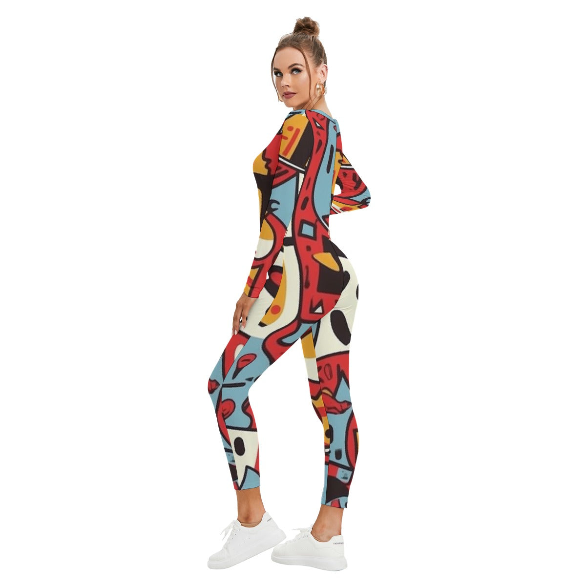 All-Over Print Women's Plunging Neck Jumpsuit