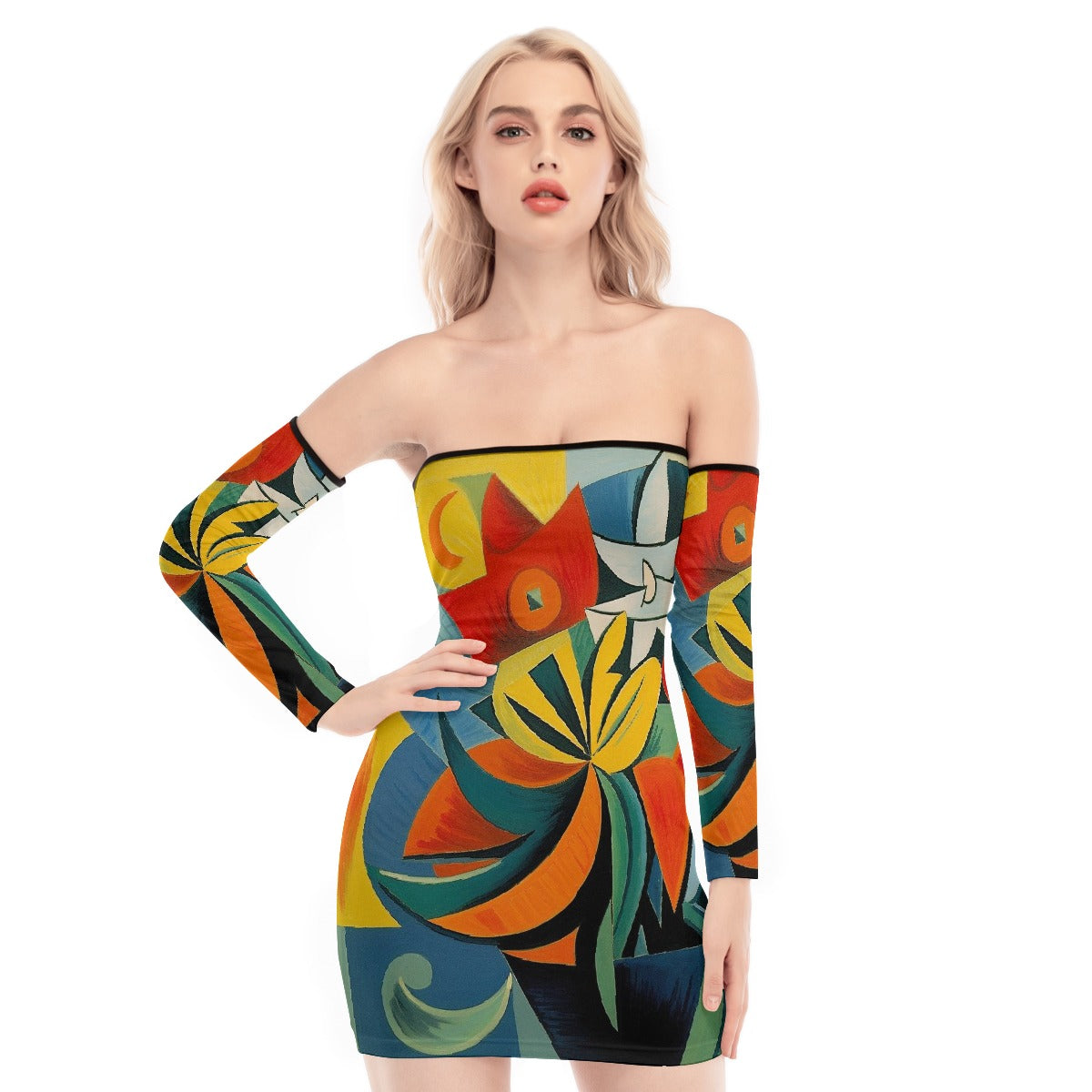 All-Over Print Women's Off-shoulder Back Lace-up Dress