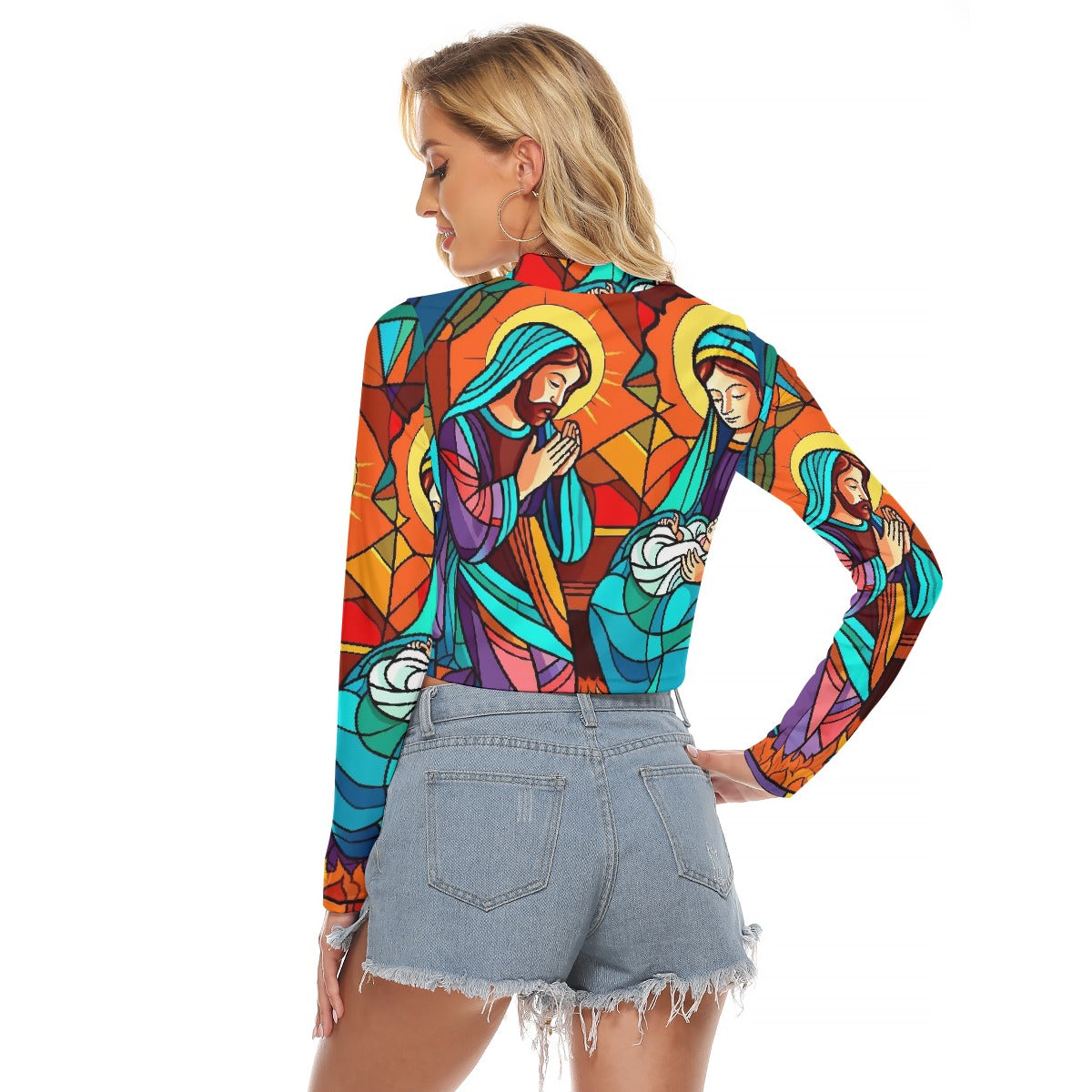 All-Over Print Women's Hollow Chest Keyhole Tight Crop Top