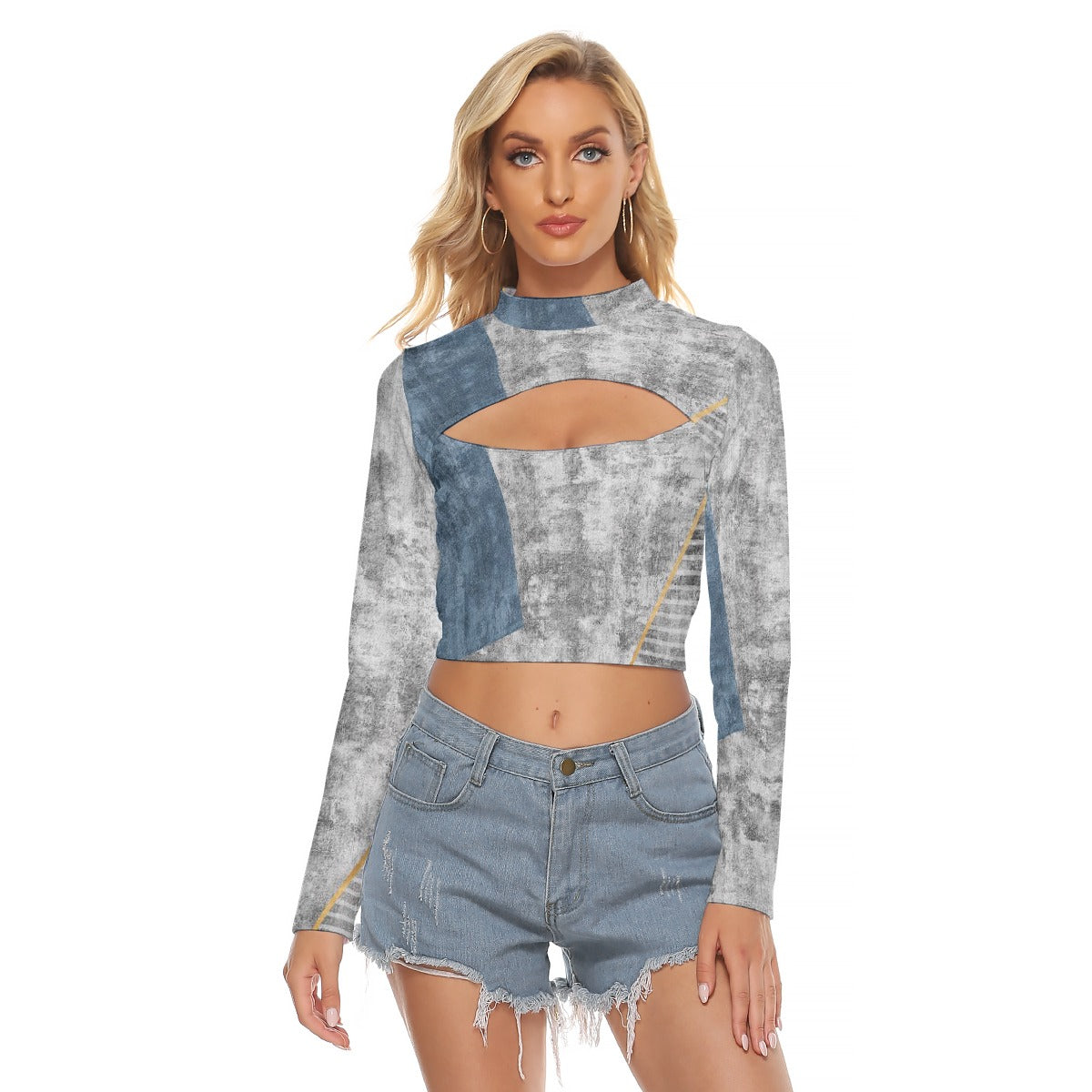 All-Over Print Women's Hollow Chest Keyhole Tight Crop Top