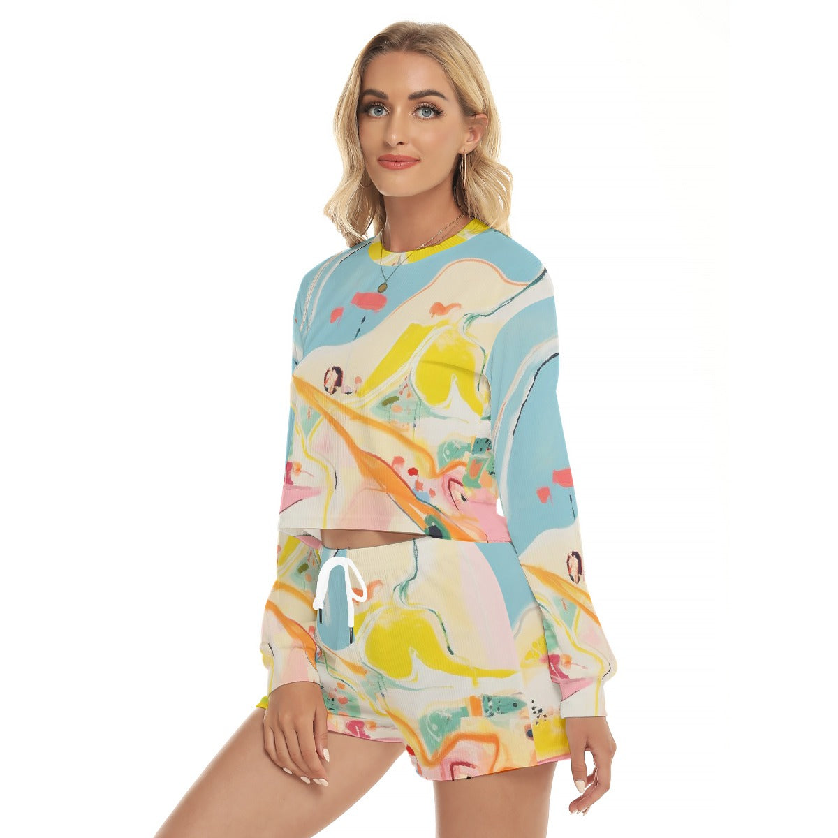 All-Over Print Women's Short Sweatshirt And Pants Suit