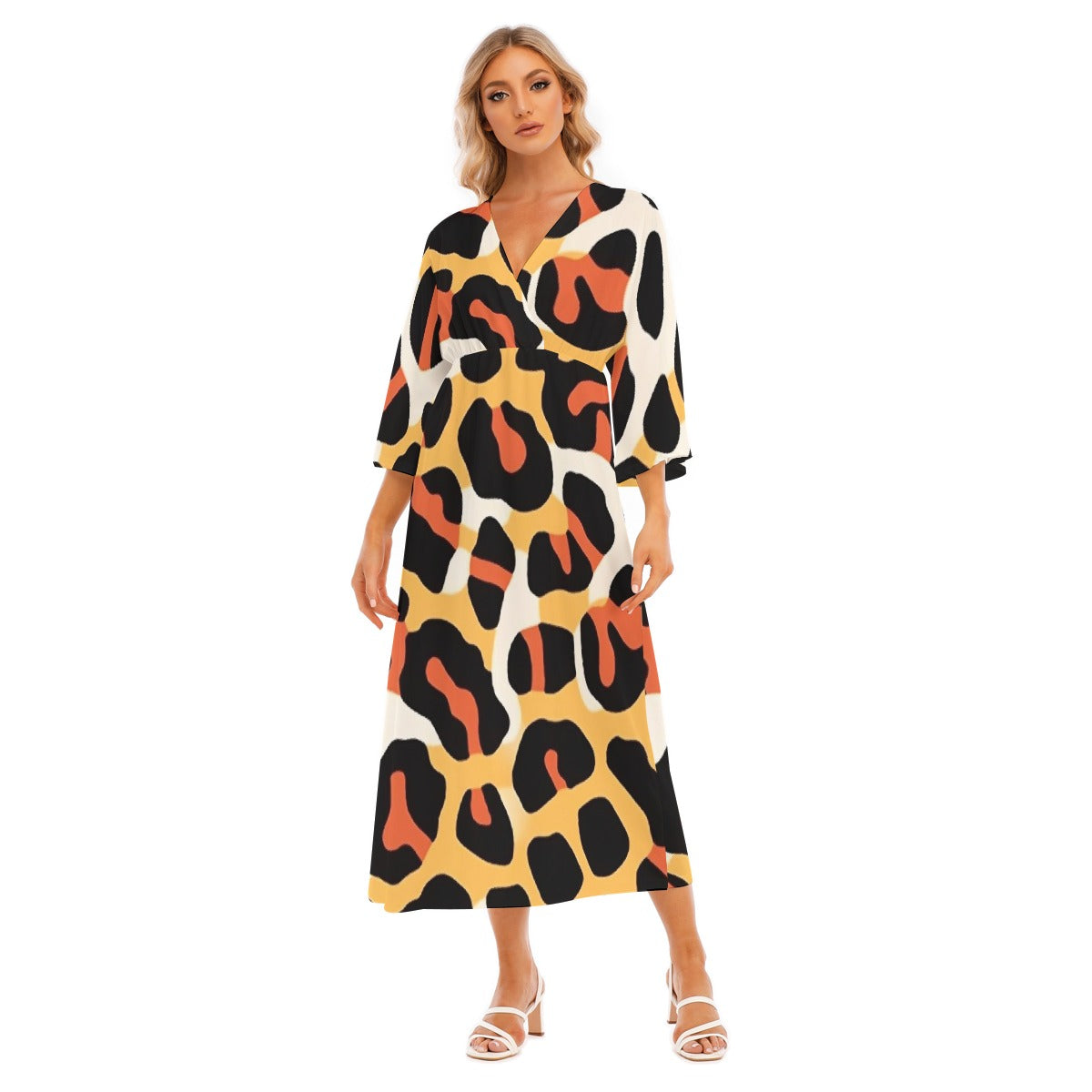 All-Over Print Women's Mid-Sleeve Long Dress