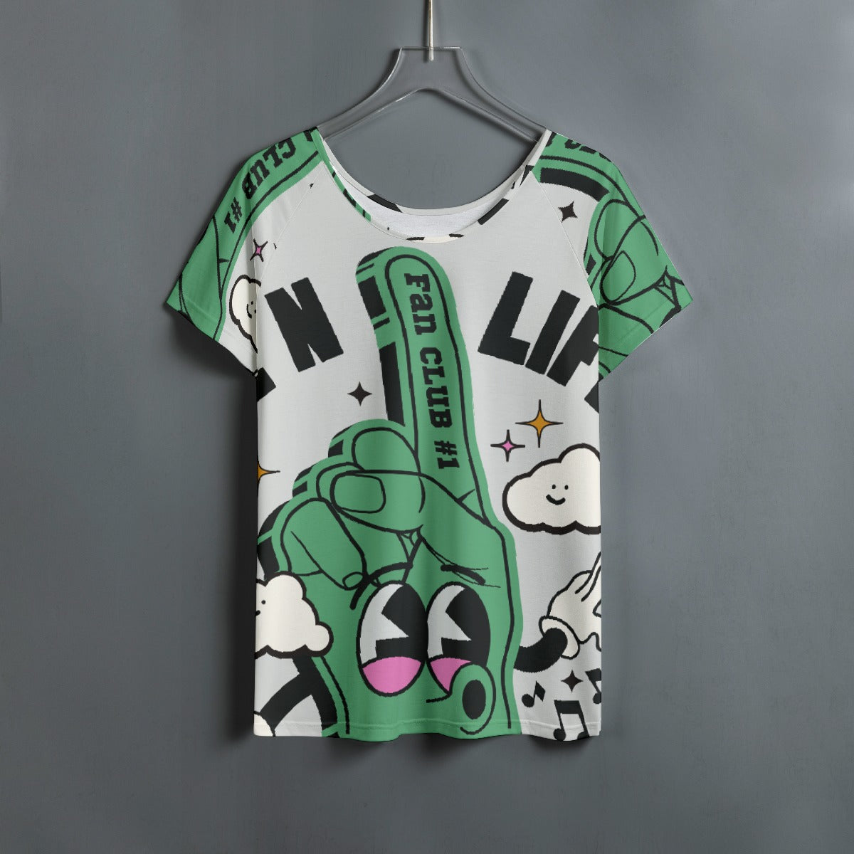 All-Over Print Women's Round Neck T-shirt With Raglan Sleeve