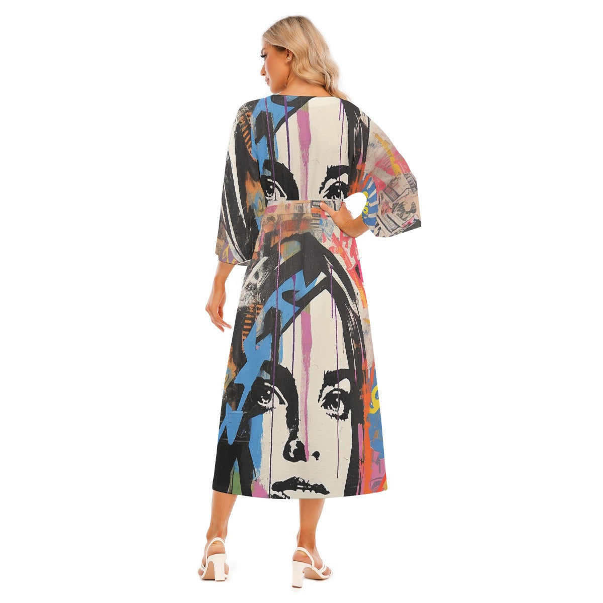 All-Over Print Women's Mid-Sleeve Long Dress