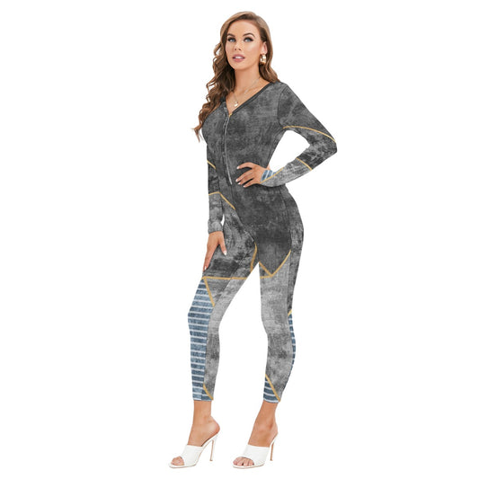 All-Over Print Women's Plunging Neck Jumpsuit