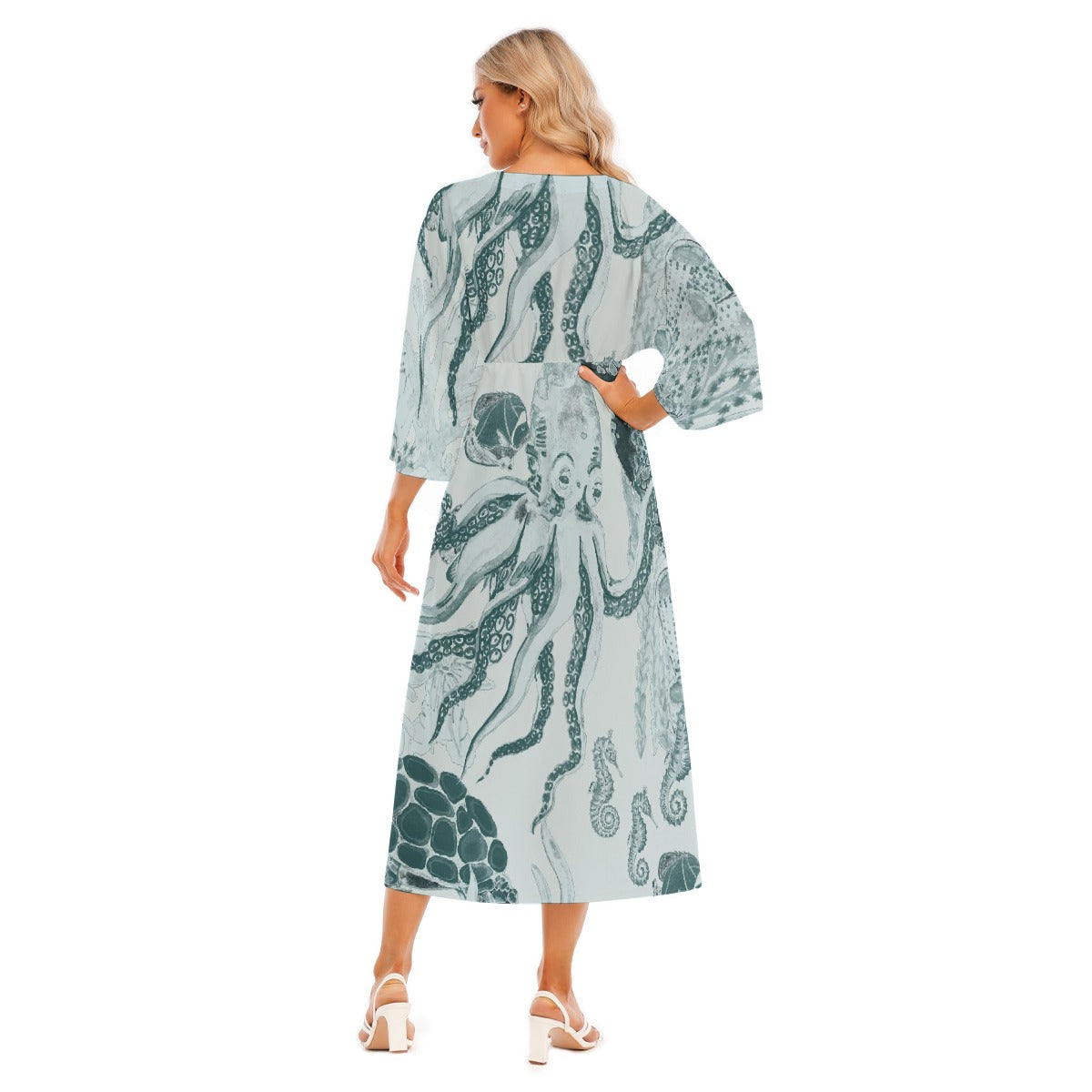 All-Over Print Women's Mid-Sleeve Long Dress