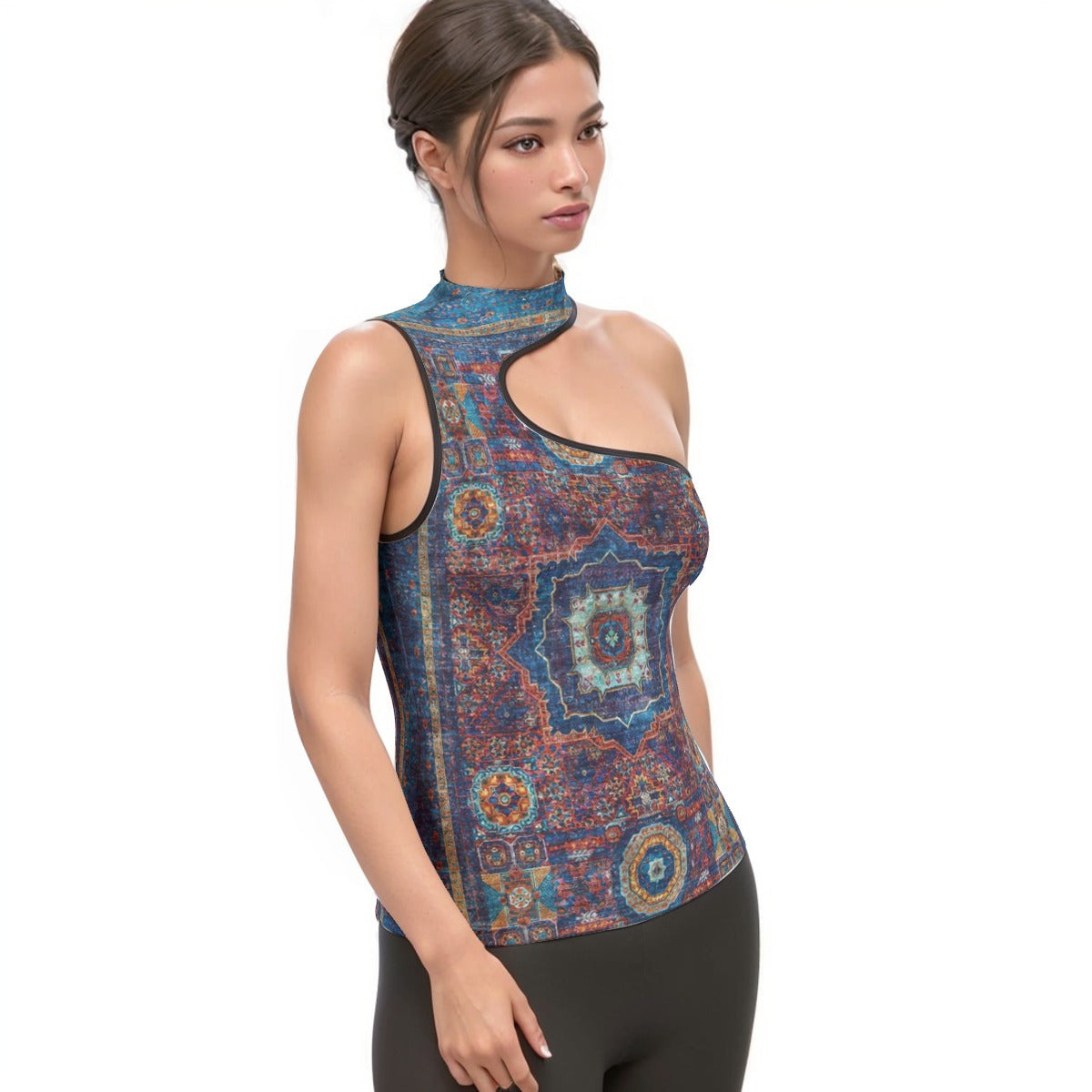 All-Over Print Women's Halter Sleeveless Asymmetrical Tank Top