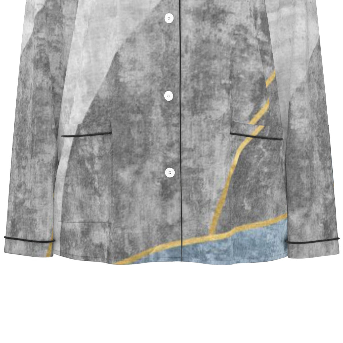 All-Over Print Women's Long Sleeve Pajama Set With Black Contrast Piping