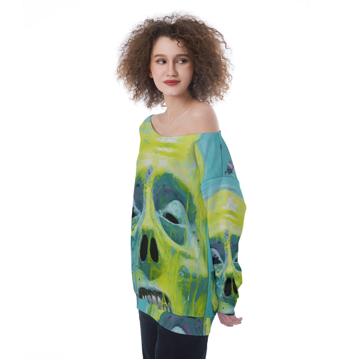All-Over Print Oversized Women's Off-Shoulder Sweatshirt