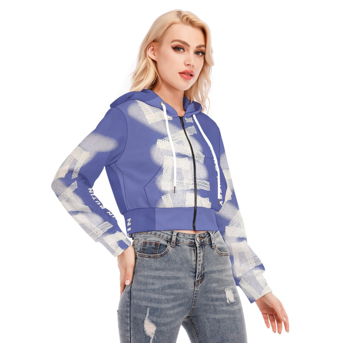 All-Over Print Women's Crop Top Hoodie With Zipper Closure