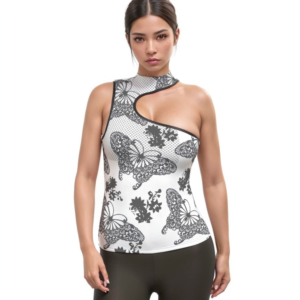 All-Over Print Women's Halter Sleeveless Asymmetrical Tank Top