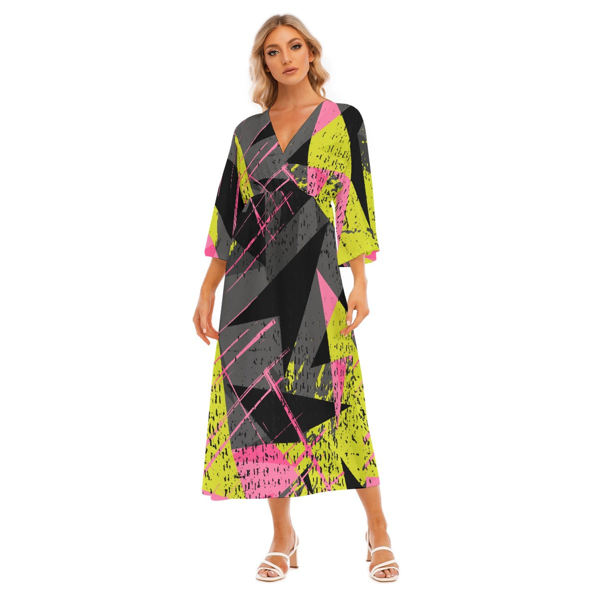 All-Over Print Women's Mid-Sleeve Long Dress