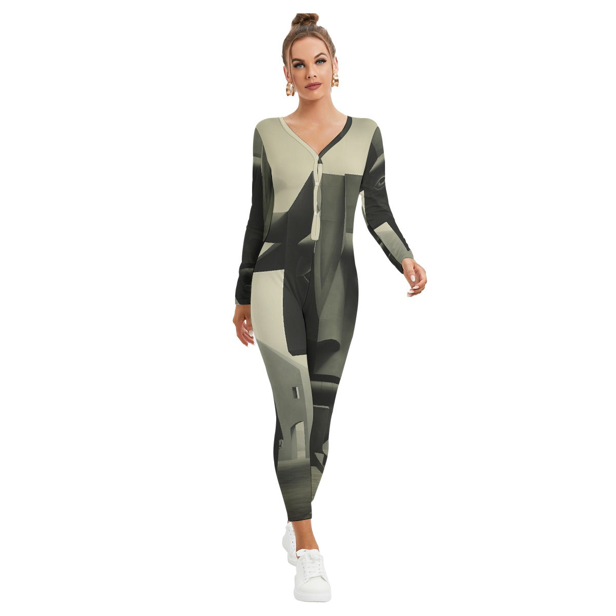 All-Over Print Women's Plunging Neck Jumpsuit