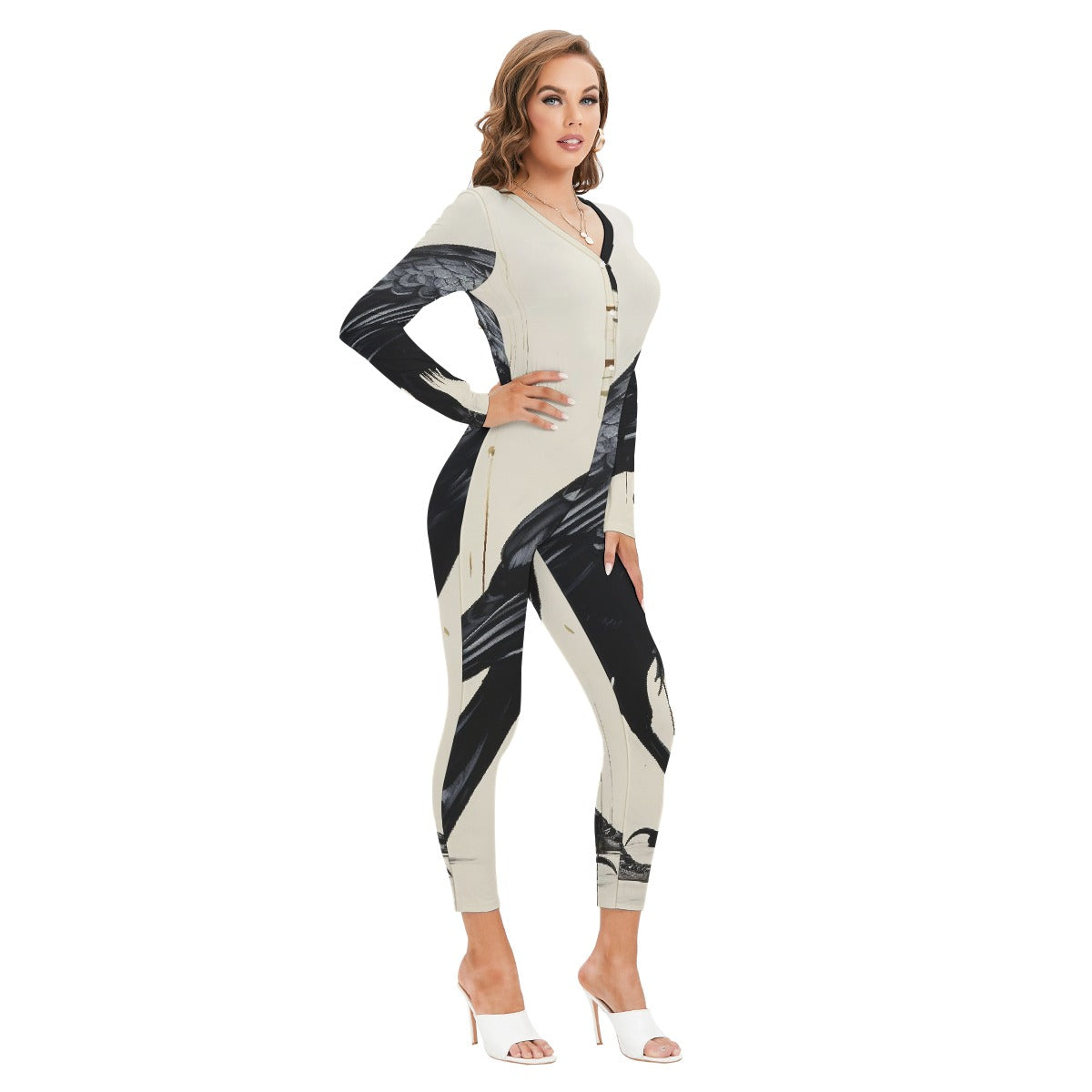 All-Over Print Women's Plunging Neck Jumpsuit