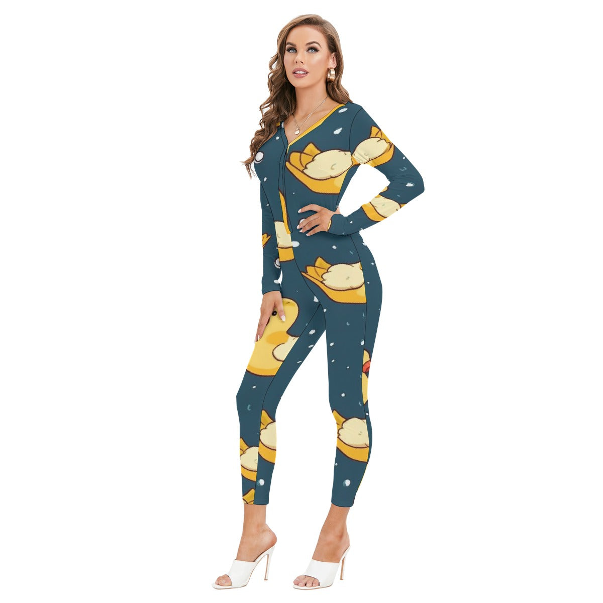All-Over Print Women's Plunging Neck Jumpsuit