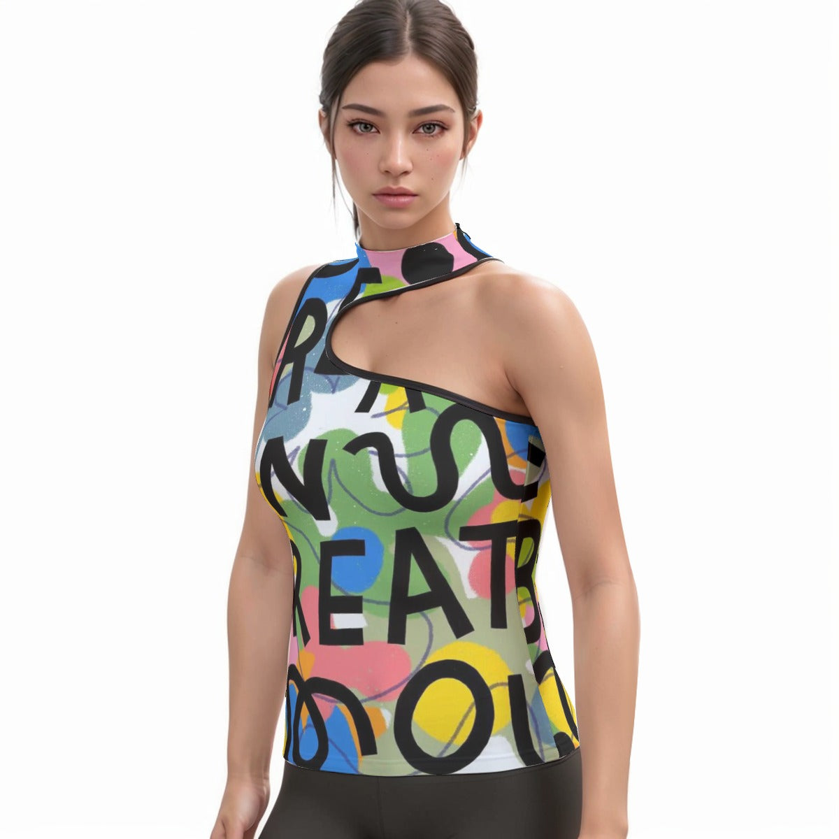 All-Over Print Women's Halter Sleeveless Asymmetrical Tank Top