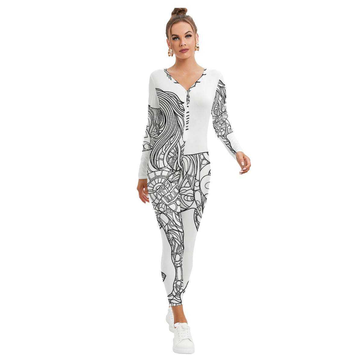 All-Over Print Women's Plunging Neck Jumpsuit