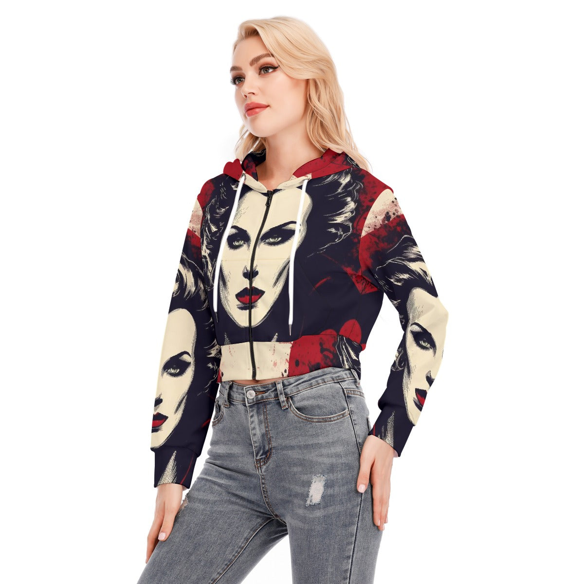 All-Over Print Women's Crop Top Hoodie With Zipper Closure