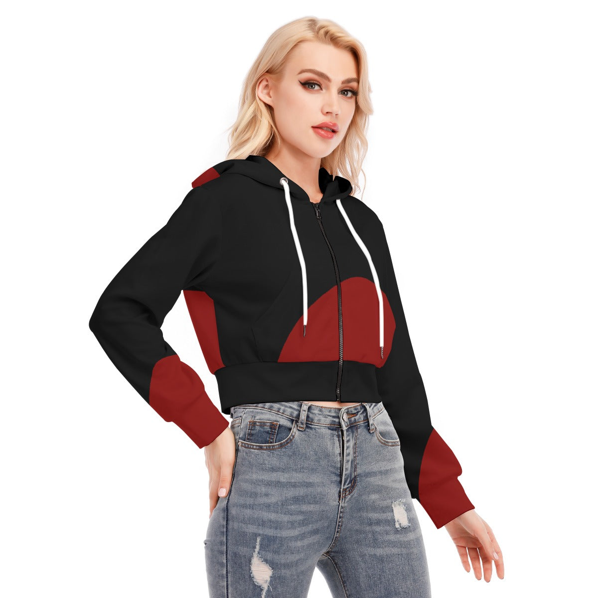 All-Over Print Women's Crop Top Hoodie With Zipper Closure