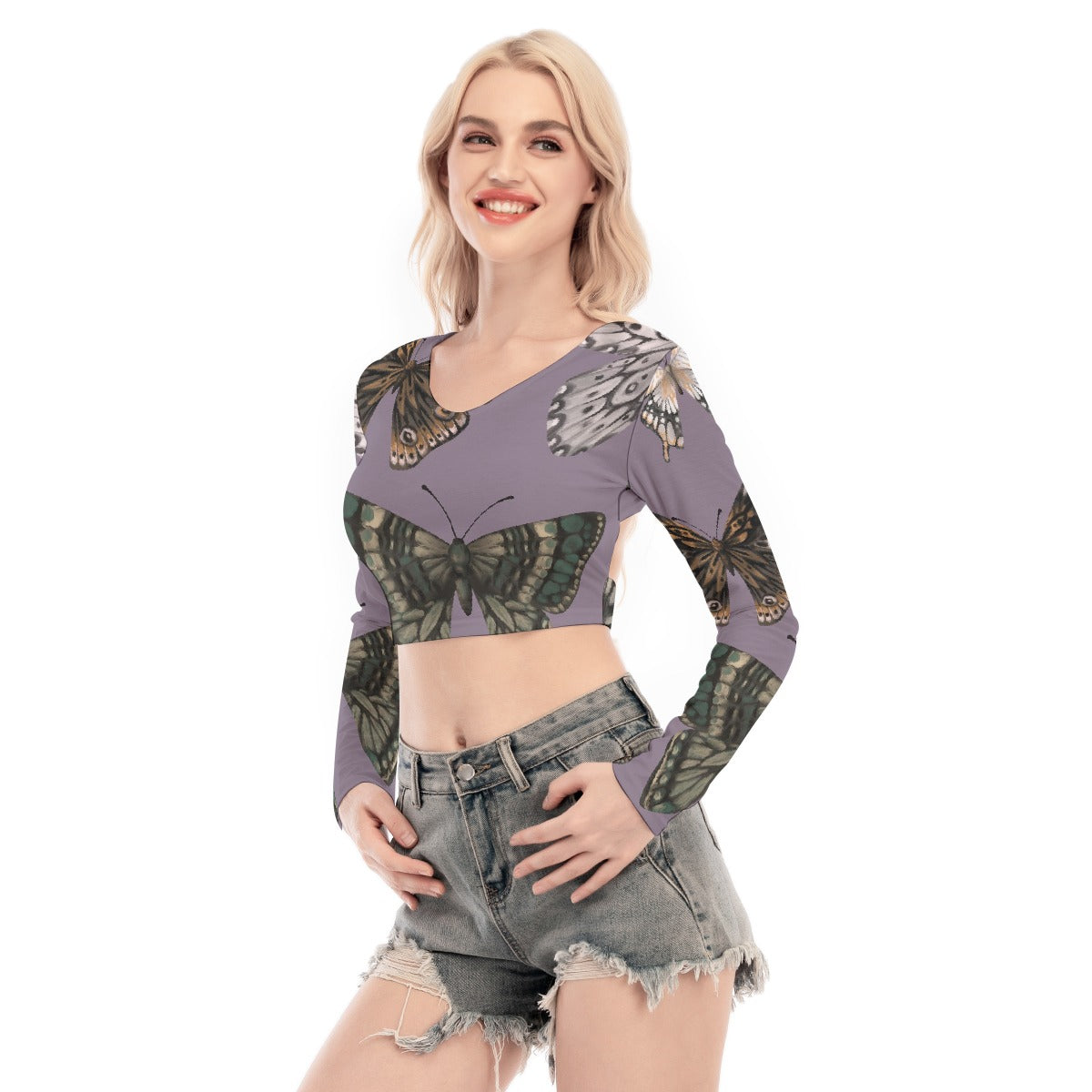 All-Over Print Women's Back Hollow T-shirt With Strap