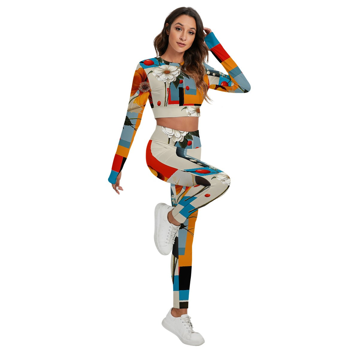 All-Over Print Women's Sport Set With Backless Top And Leggings