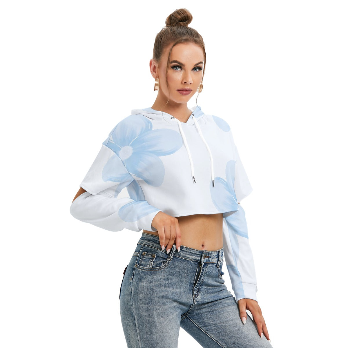 All-Over Print Women's Heavy Fleece Hoodie With Hollow Out Sleeve