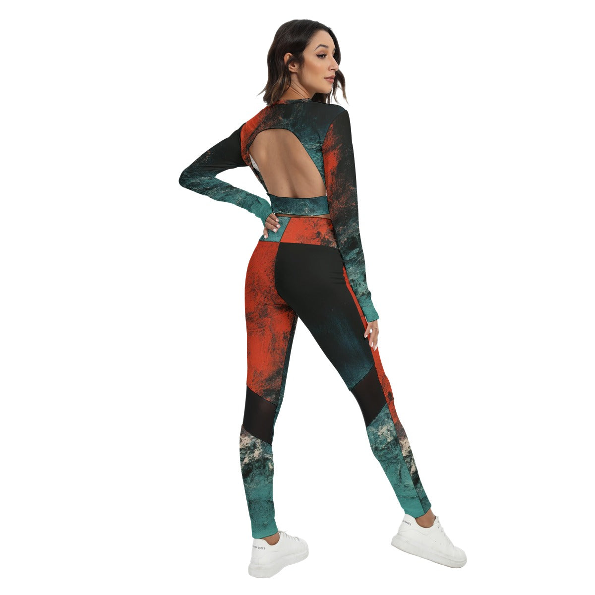 All-Over Print Women's Sport Set With Backless Top And Leggings