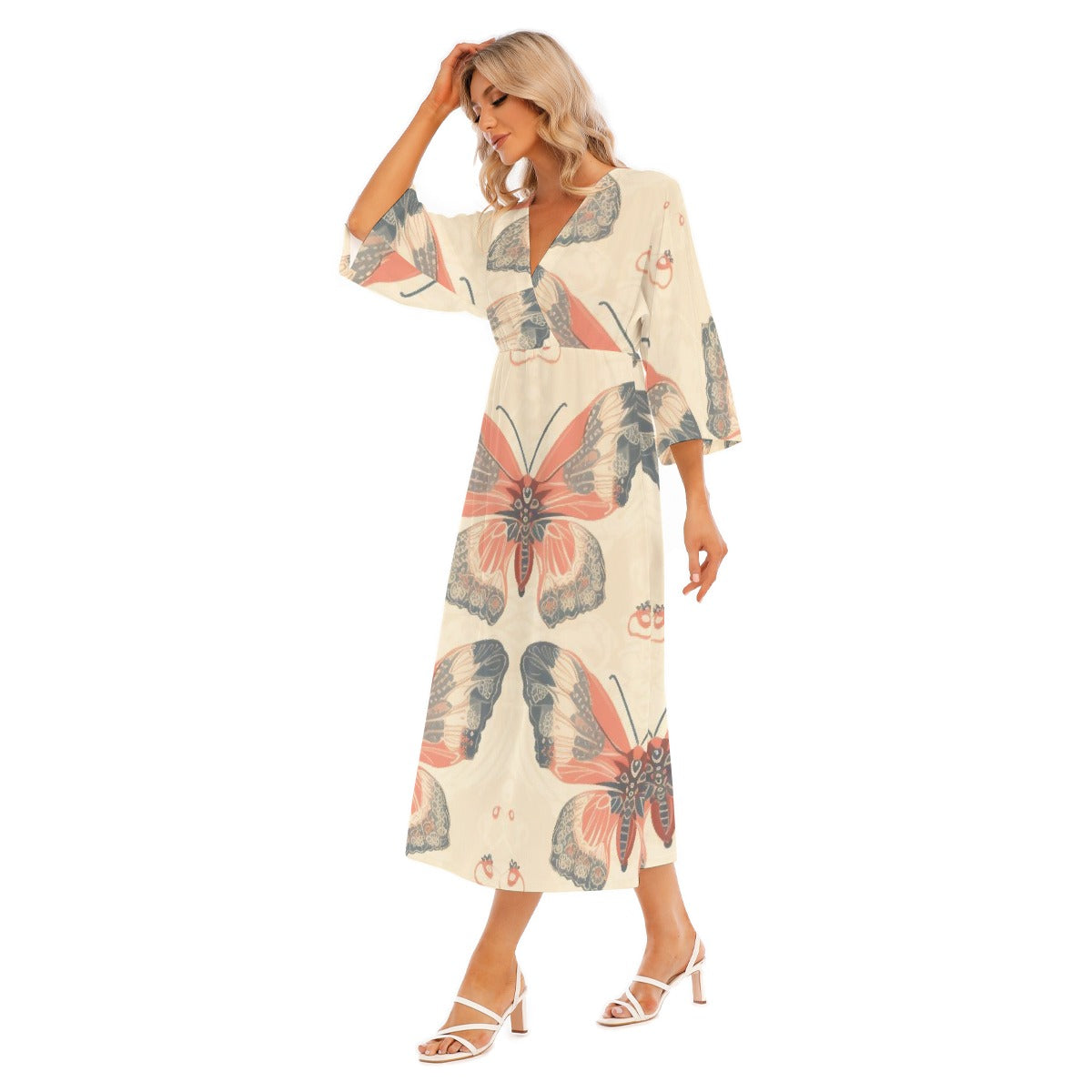 All-Over Print Women's Mid-Sleeve Long Dress