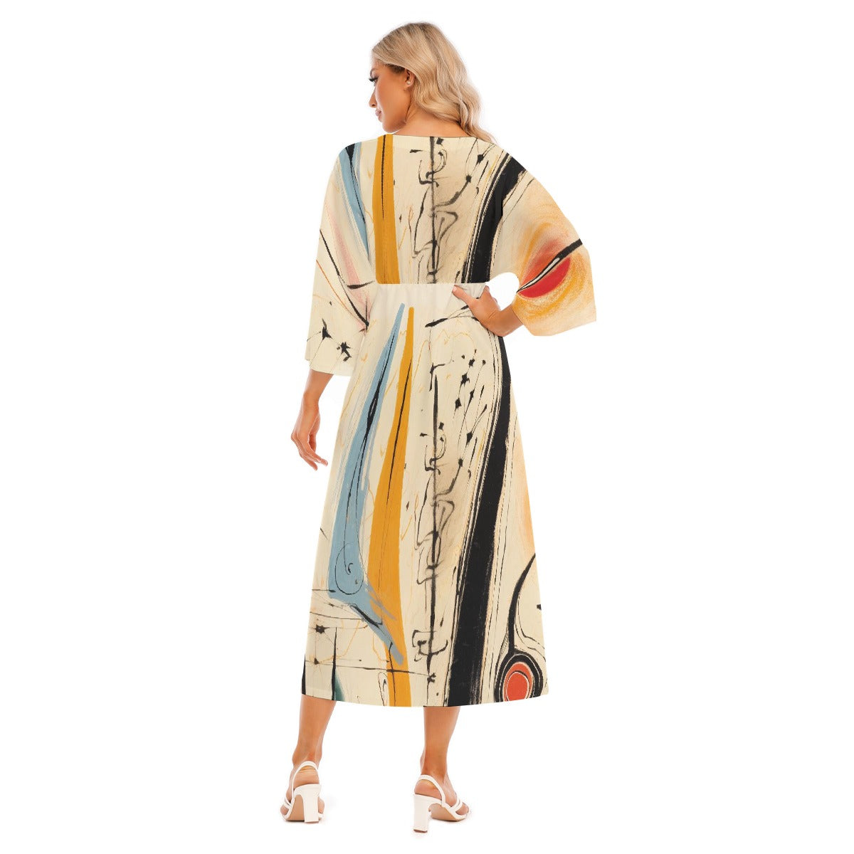 All-Over Print Women's Mid-Sleeve Long Dress