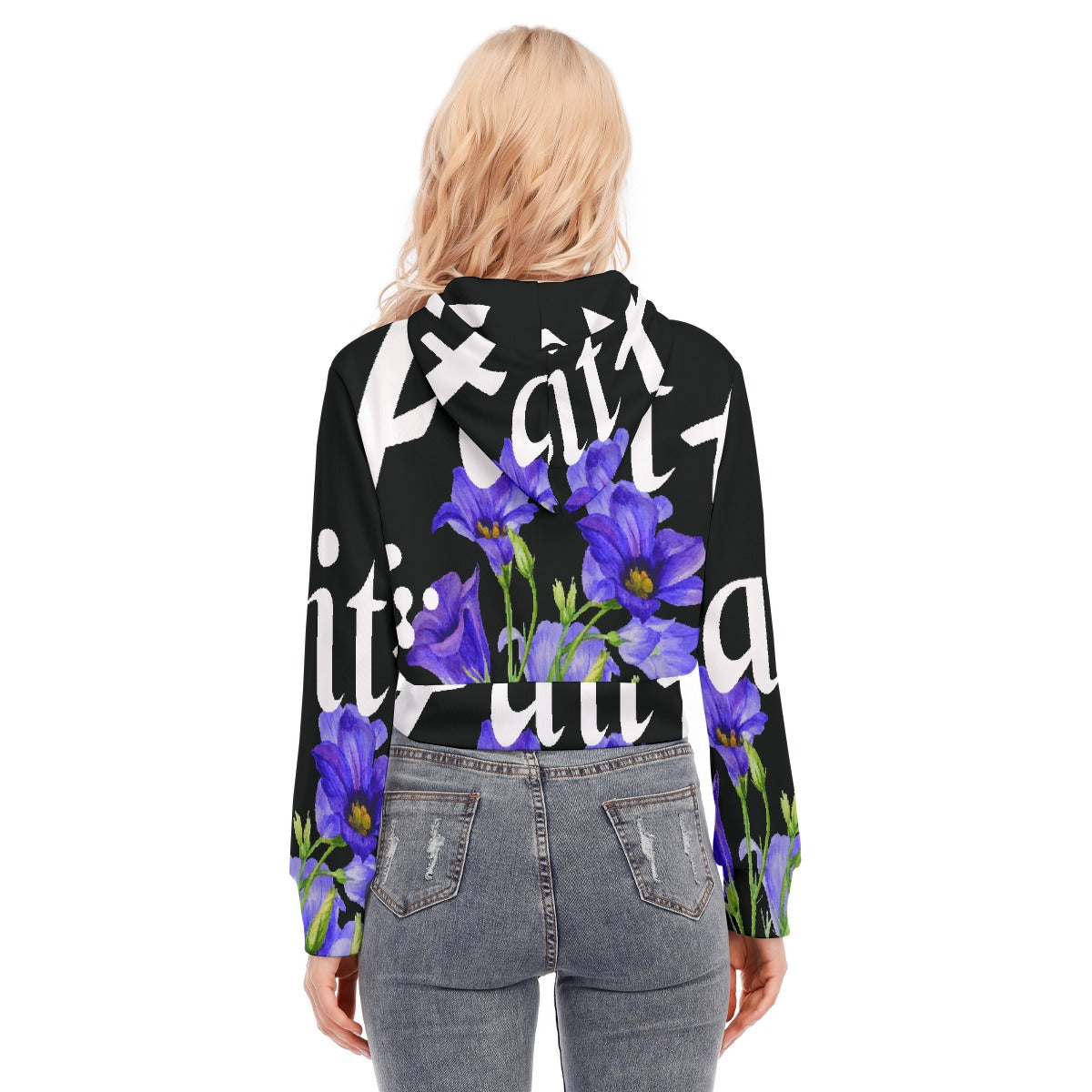 All-Over Print Women's Crop Top Hoodie With Zipper Closure