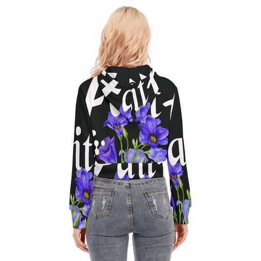 All-Over Print Women's Crop Top Hoodie With Zipper Closure