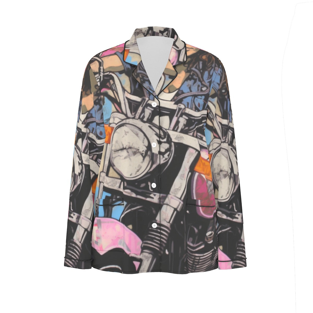 All-Over Print Women's Long Sleeve Pajama Set With Black Contrast Piping