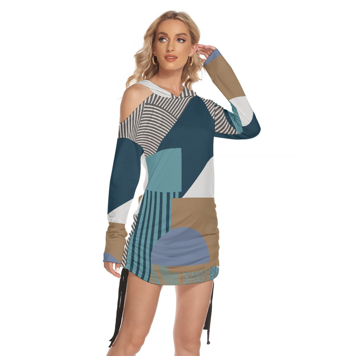 All-Over Print Women's One-shoulder Dress With Waist Shirring