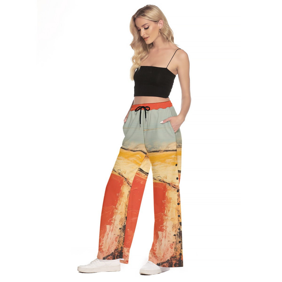 All-Over Print Women's Side Slit Snap Button Trousers