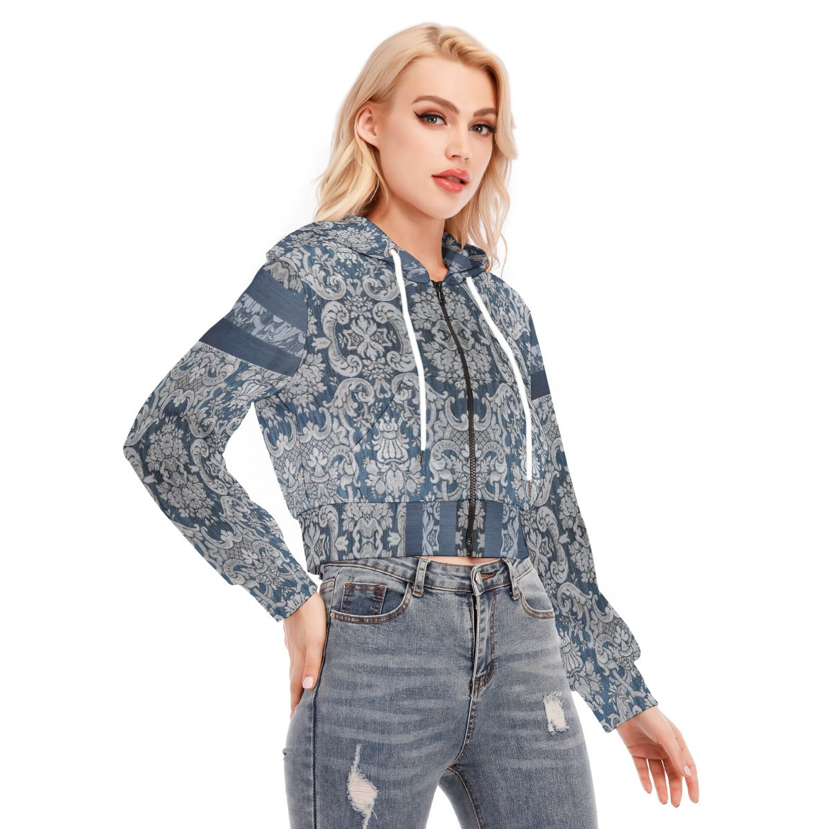 All-Over Print Women's Crop Top Hoodie With Zipper Closure