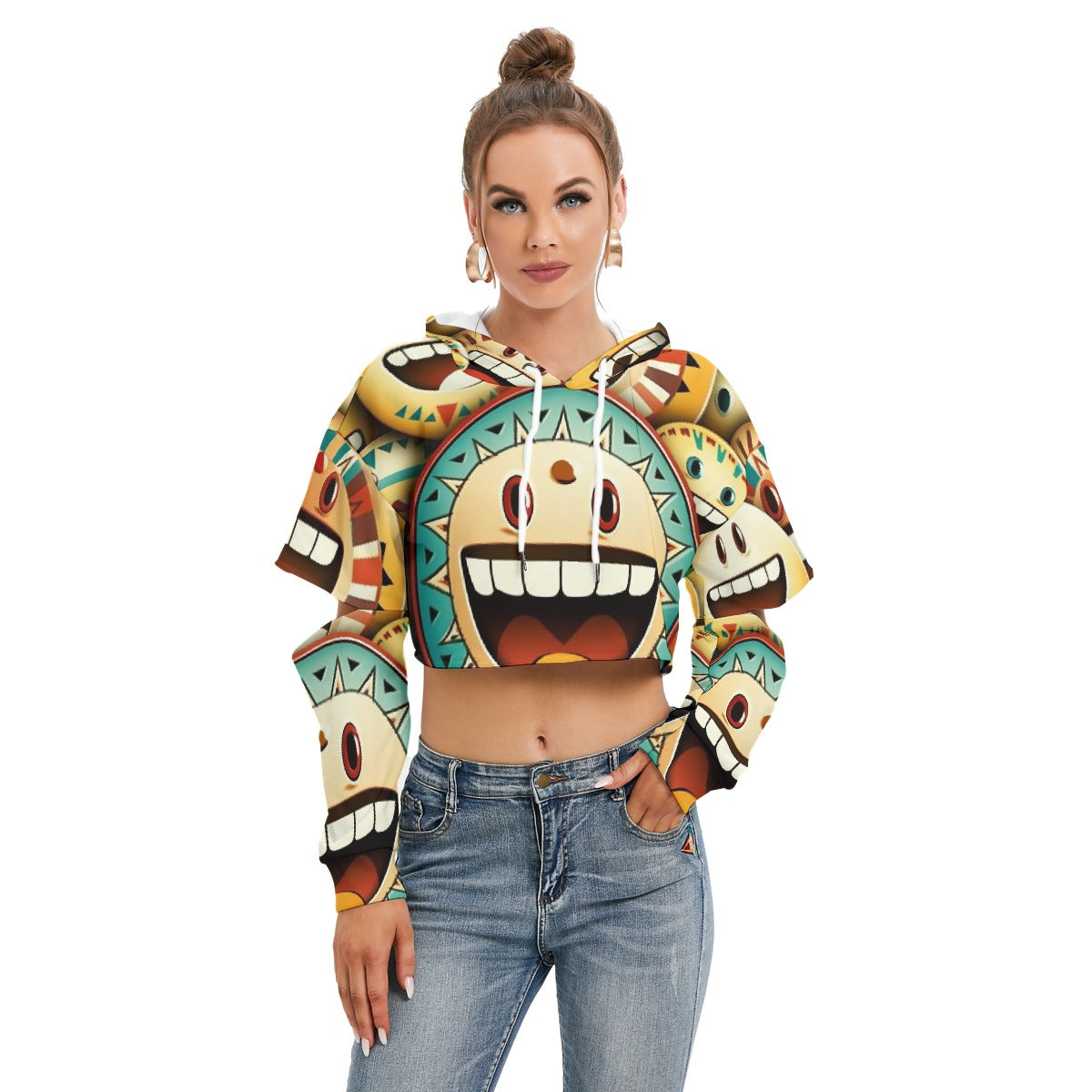 All-Over Print Women's Heavy Fleece Hoodie With Hollow Out Sleeve