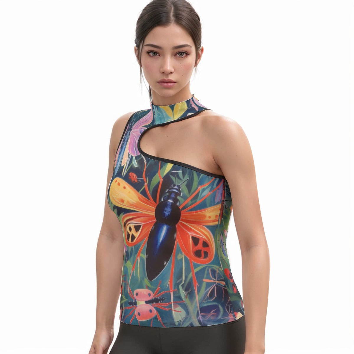 All-Over Print Women's Halter Sleeveless Asymmetrical Tank Top