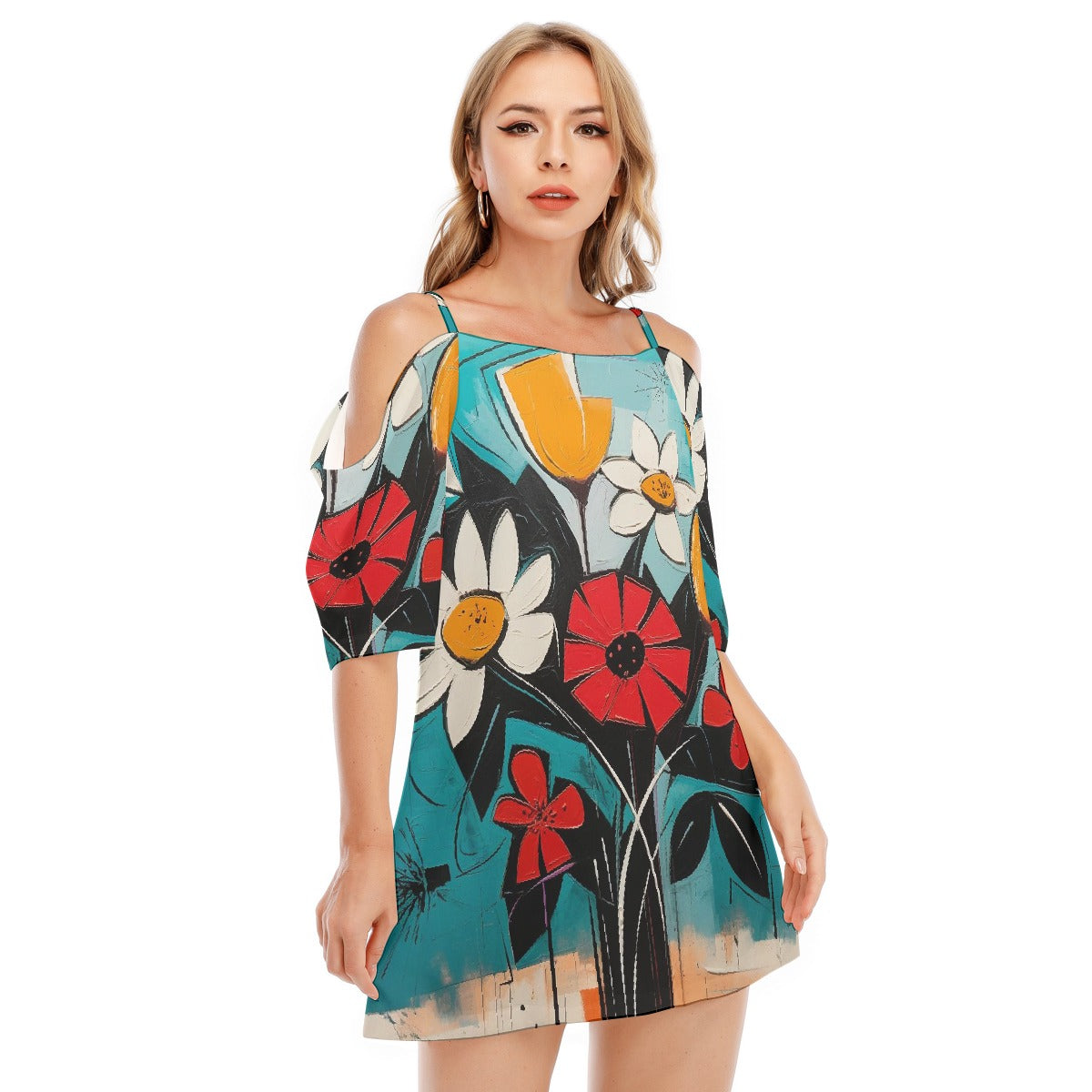 All-Over Print Women's Off-shoulder Cami Dress