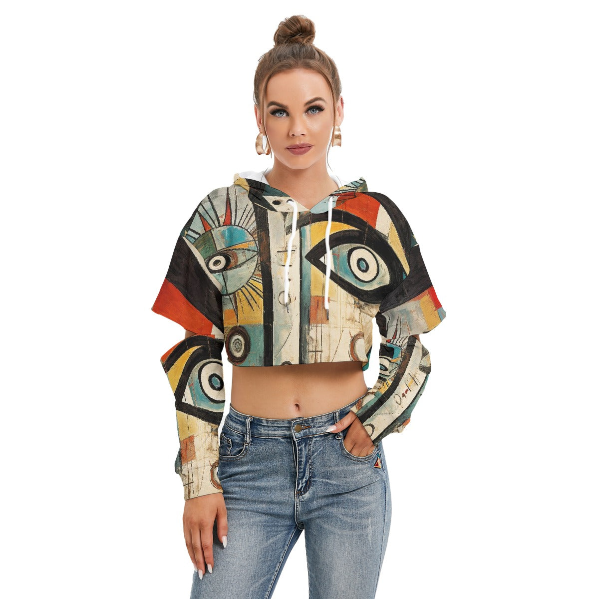 All-Over Print Women's Heavy Fleece Hoodie With Hollow Out Sleeve