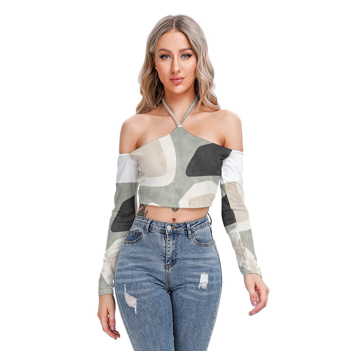 All-Over Print Women's Halter Lace-up Top