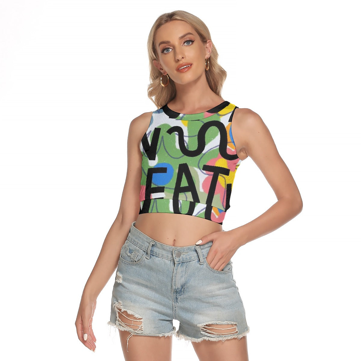 All-Over Print Women's Sleeveless Back Hollow Crop Top