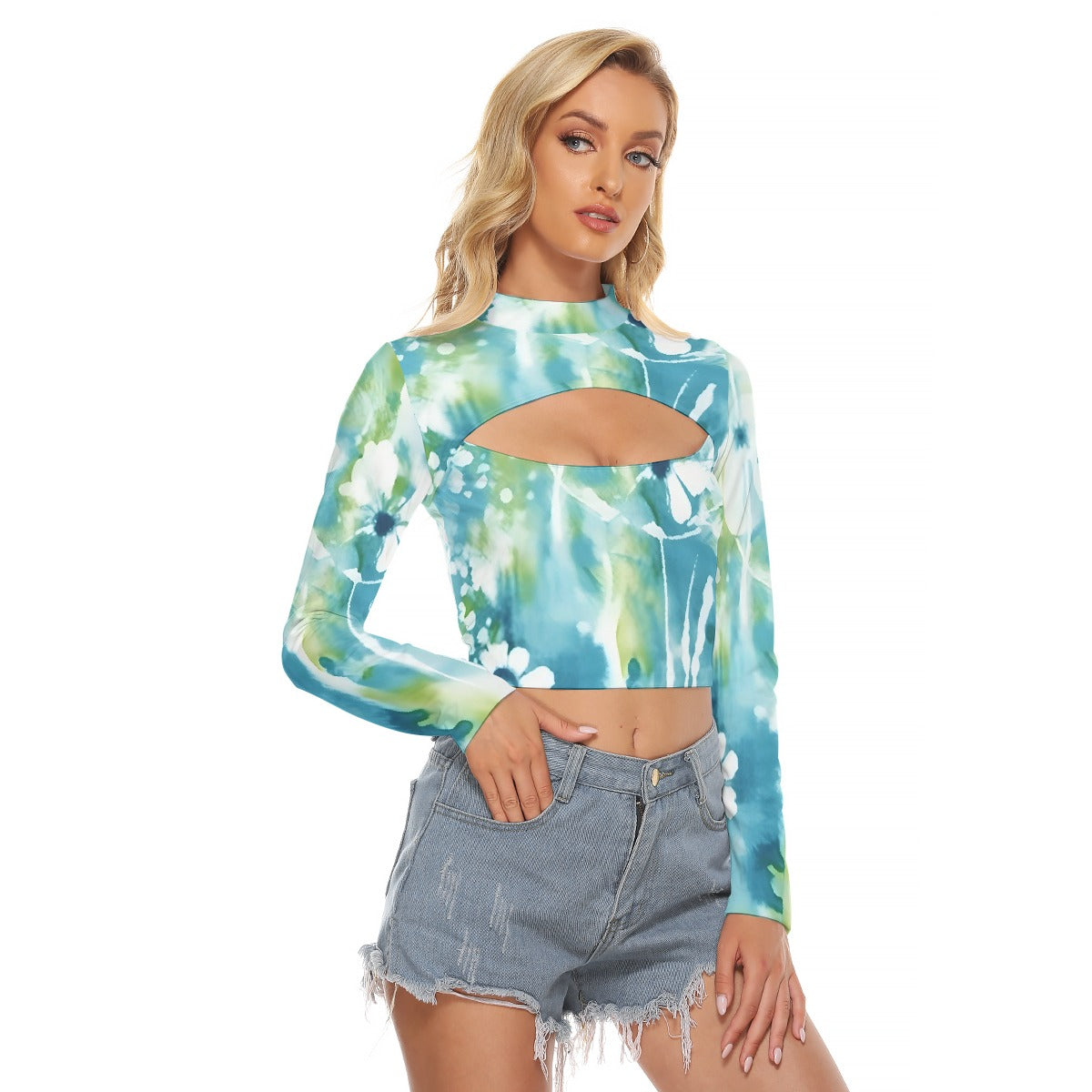 All-Over Print Women's Hollow Chest Keyhole Tight Crop Top