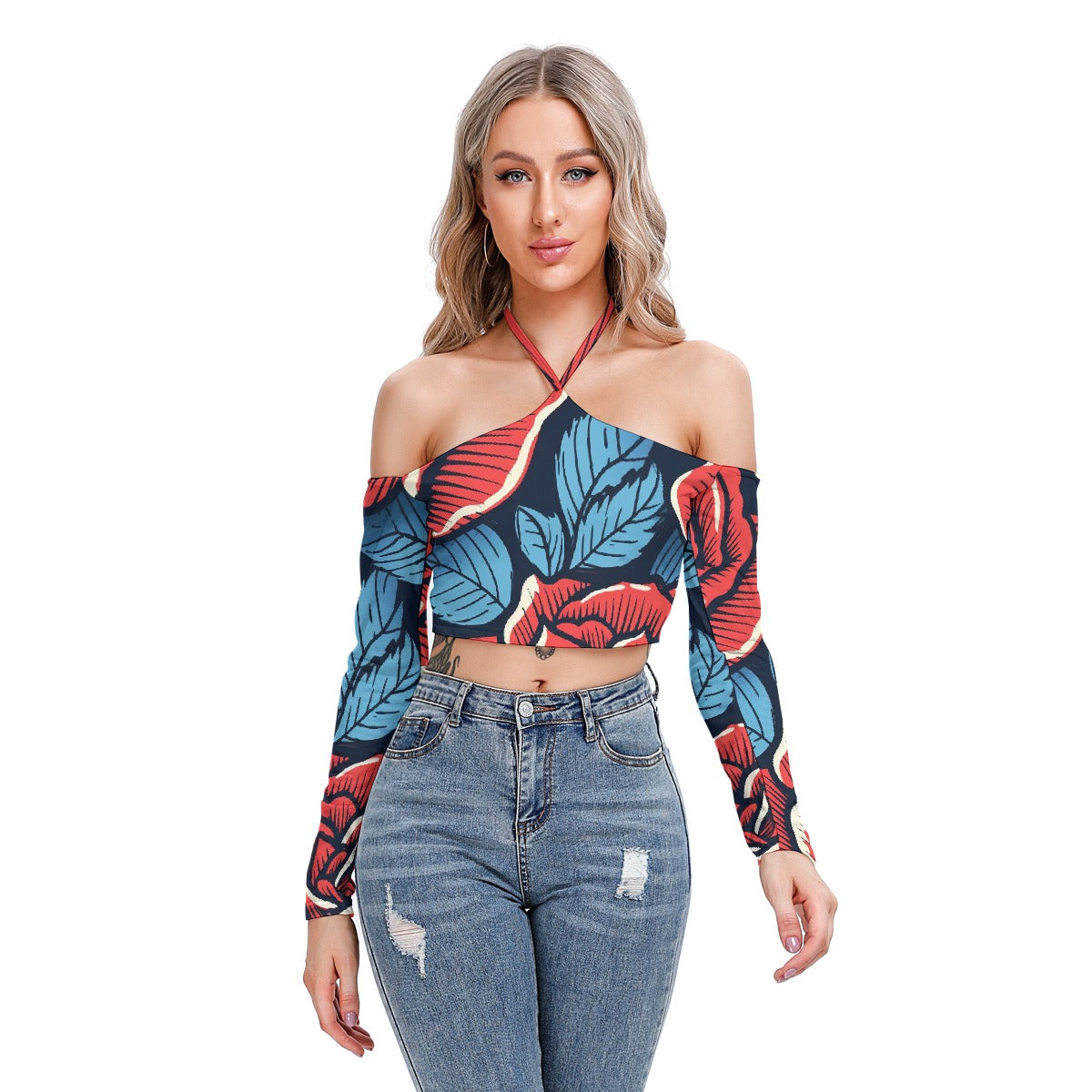 All-Over Print Women's Halter Lace-up Top
