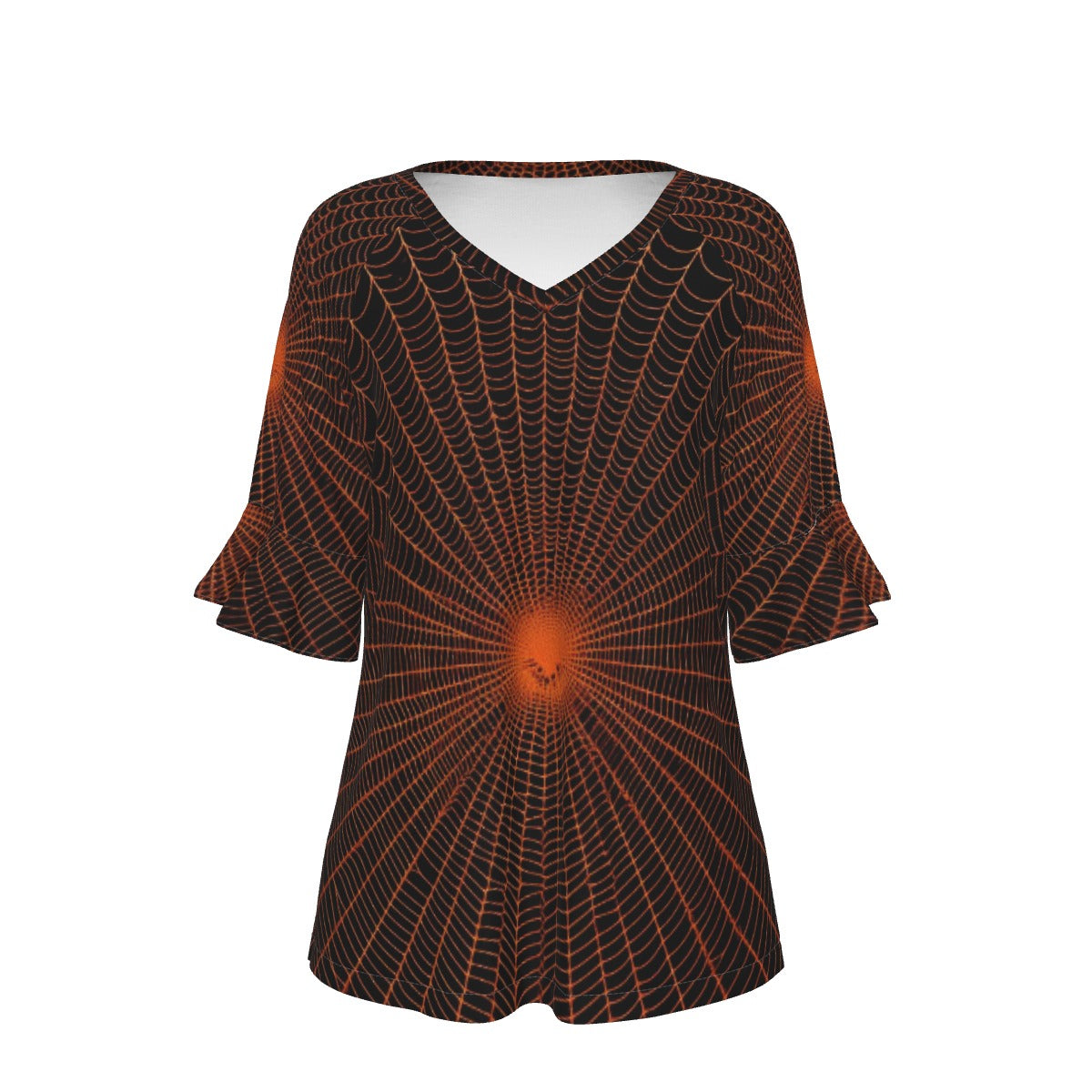 All-Over Print V-neck Women's T-shirt With Bell Sleeve