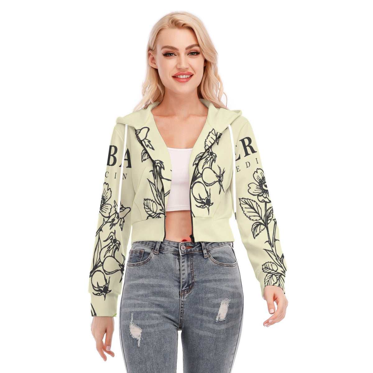 All-Over Print Women's Crop Top Hoodie With Zipper Closure