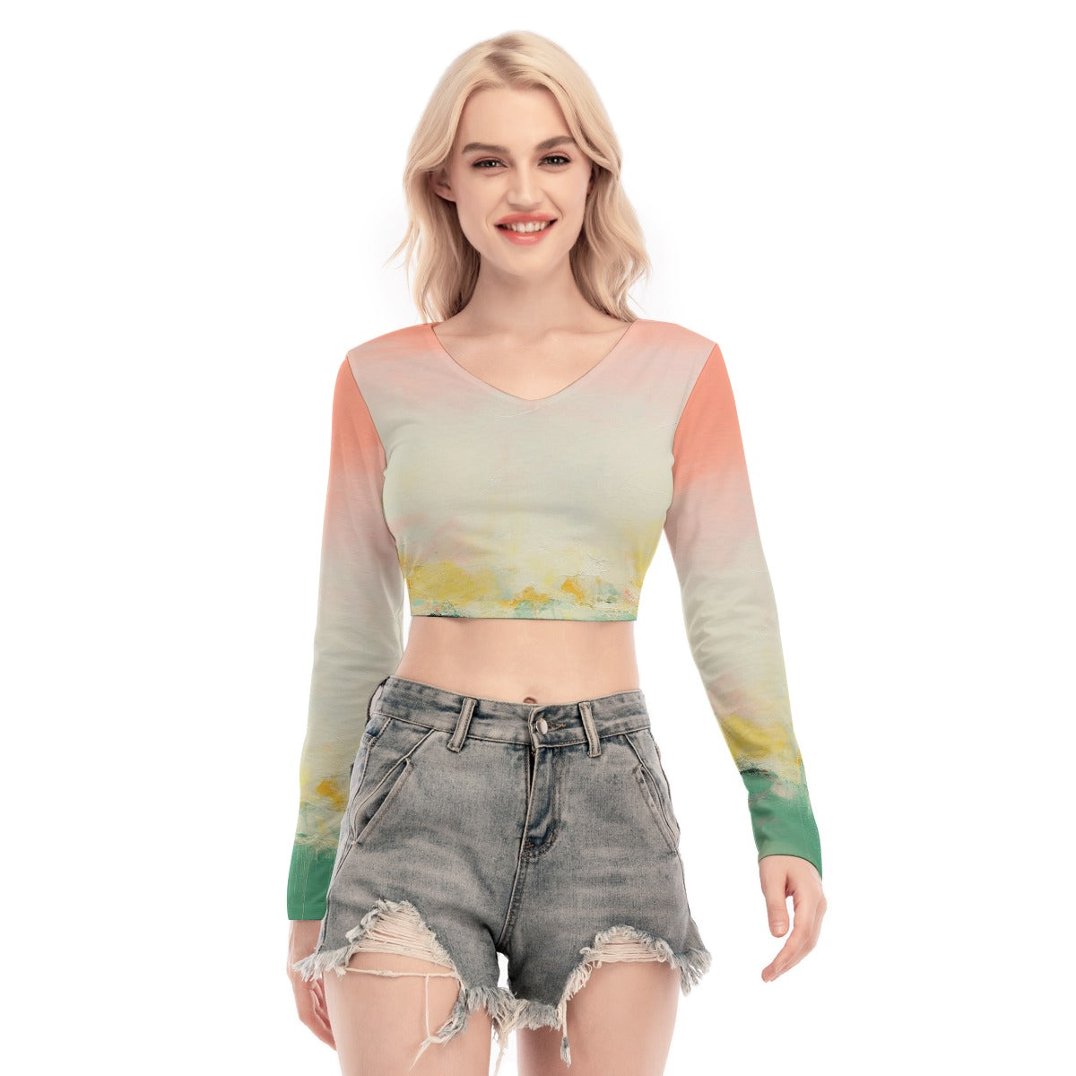 All-Over Print Women's Back Hollow T-shirt With Strap