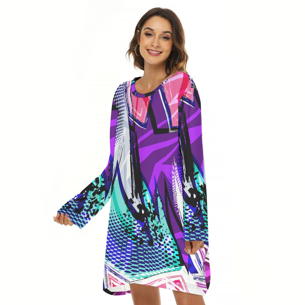 All-Over Print  Women's Loose Crew Neck Dress