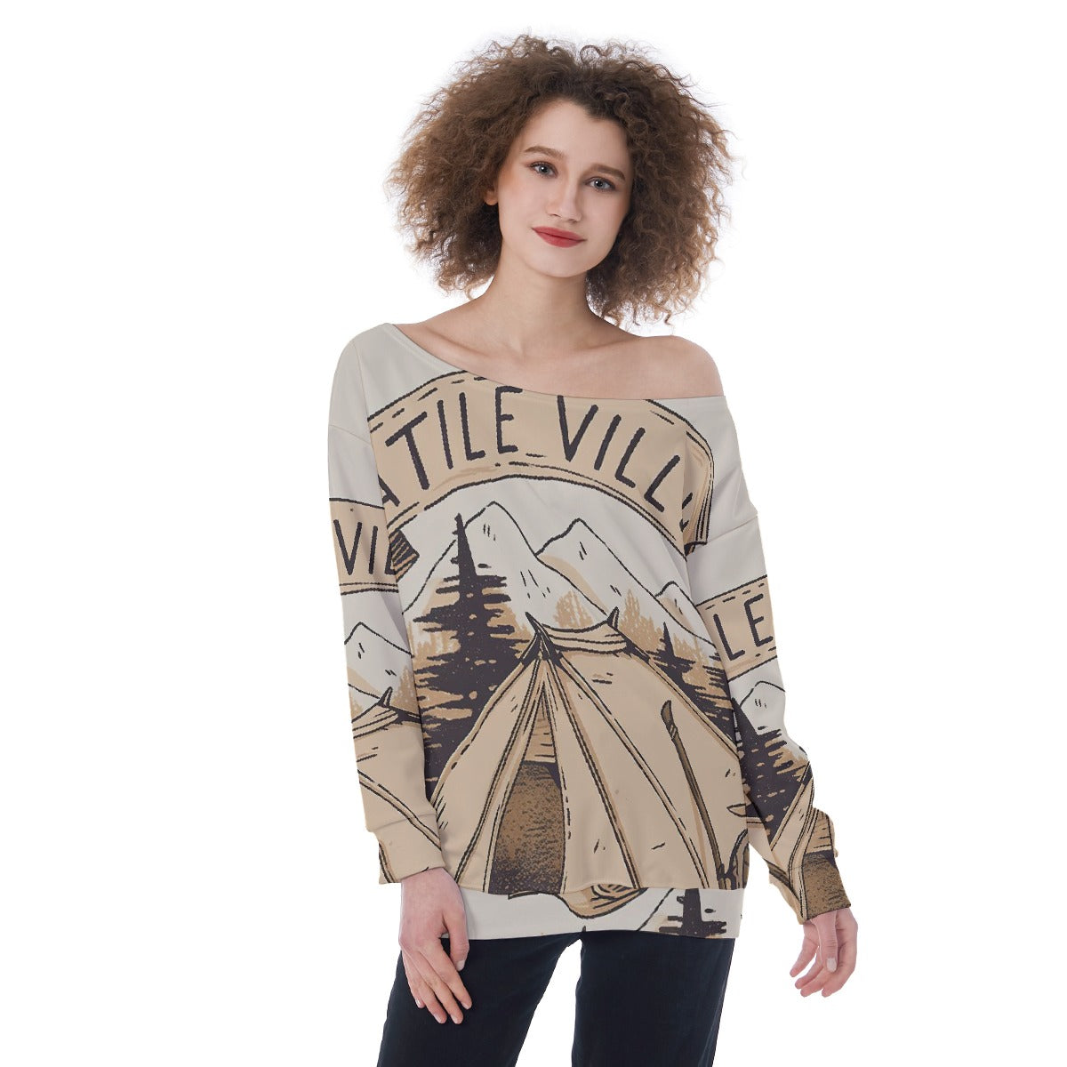 All-Over Print Oversized Women's Off-Shoulder Sweatshirt