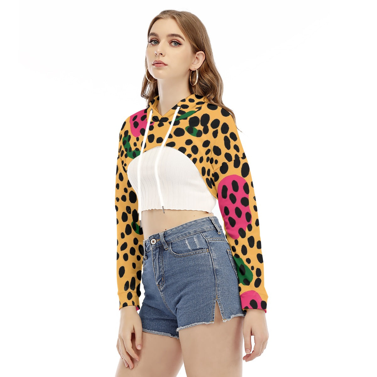 All-Over Print Women's Smock Short Hoodie With Long Sleeve